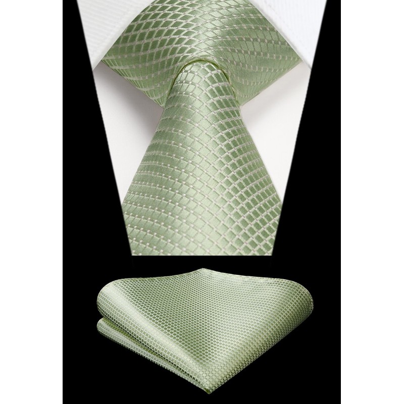HISDERN Men's Tie Wedding Checked Ties Handkerchief Flowers Elegant Classic
