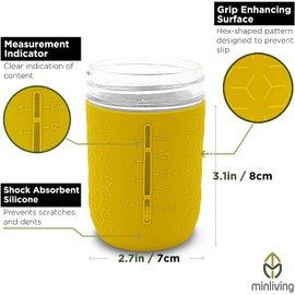 minliving Silicone Mason Jar Sleeves | Anti-Slip Protectors for 8 oz Regular Mouth Ball & Kerr Jelly Canning Jars | Kids Cup Holders with Measurement Markings | Dishwasher Safe Jar Jackets - 5 Pack