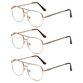 Calabria 1106 Pilot Reading Glasses +1.75 Gold (3pack) Mens Designer Single Power Readers Spring Hinged Lightweight