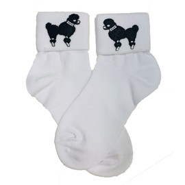 Hip Hop 50's Shop Girls Bobby Socks W/Poodle Applique (Black, Child)
