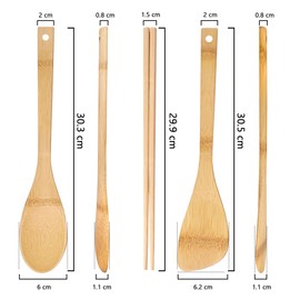 Large Forest OKM-SC3 Bamboo Spatula and Vegetable Chopsticks 3-Piece Set, Dishwasher Safe, Natural Bamboo Cookware Set, Turner, Cooking Spatula, Vegetable Chopsticks, 11.8 inches (30 cm), Heat