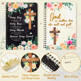 Xqumoi Xqumoi 2Pack A5 Floral Cross Religious Spiral Notebooks, She Will Not Fall Bible Verse Ruled Hardbound Journal Writing Hardcover Notebooks Christian Christmas Gift Sunday School Office Supplies