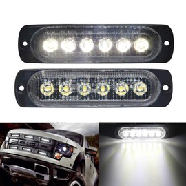OPL5 2Pcs LED Strobe Lights 6 LED Surface Mount Light Bars Truck Lights 12V-24V White LED Strobe Light Bar Emergency Lights for Vehicles Trucks Vans Grill Lights Beacon Caution Lights(White Strobe)
