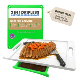 XL Meal Prep System Cutting Board - Large Cutting Board with Juice Groove, Spikes, Drip Tray & Removable Surface - Carving Board - BBQ Essential & Kitchen Gifts - BPA Free Cutting Board - Green