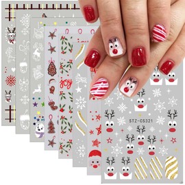 8 Sheets Christmas Nail Stickers Red Nosed Elk Nail Nail Decals 3D Self Adhesive Winter Xmas Nail Art Design Stickers Santa Snowman Nail Art Stickers for DIY Holiday Nails Decoration Accessories