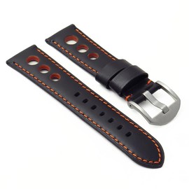DASSARI M5 Leather Rally Racing Watch Band Strap - Black & Orange - 22mm