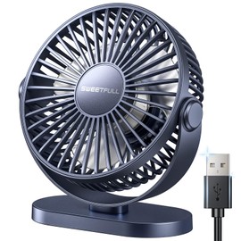 SWEETFULL USB Desk Fan Small Quiet - 3 Speeds Mini Personal Portable Fan 360° Rotation Adjustable, 5.5 Inch Office Table Cooling Gadgets on Desktop (Blue)