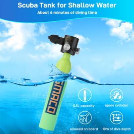 SMACO Mini Scuba Tank 0.5L Portable Diving Tank Support 6 Minutes of Underwater Breath, Small Scuba Tank Pony Bottle for Free Diving Within 33ft or Used as Backup Air Within 100ft, Green