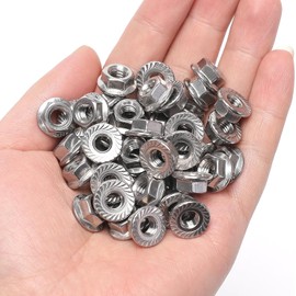 30 Pieces M6 Flange Nuts, M6-1mm Serrated Hex Flange Lock Nuts, 304 Stainless Steel,Plain Finish,DIN6923