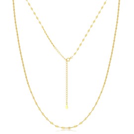 BYIA 925 Sterling Silver Necklaces for Women 18K Gold Plated Cable Chain Necklace,Box Chain Necklace, Shining Dots Chain Necklace,Flat Mariner Chain Necklace Spring Ring Clasp Thin & Sturdy