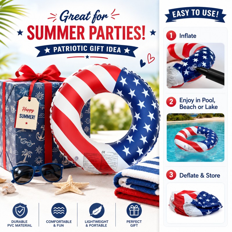 Patriotic Inflatable Swim Ring for Pool & Beach – 36-Inch