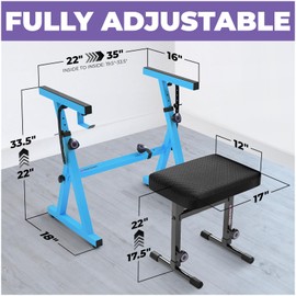 Liquid Stands Keyboard Stand and Bench Set - Portable Heavy Duty Digital Piano Stand for 54-88 Key Electric Pianos & Adjustable Piano Bench, Chair, Stool - Keyboard Music Stand and Seat (Light Blue)