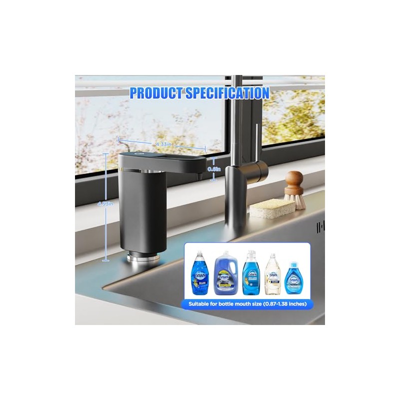 Automatic Dish Soap Dispenser for Kitchen Sink, Touch-Free Electric Sink