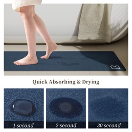 Navy Bathroom Rug Set, 2 Piece Diatomaceous Earth Bath Mats Non Slip Absorbent Quick Dry Thin, 15.7X 23.6 + 15.7X 47.2 Inch
