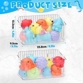 LFZHAN 2-Pack Clear Bath Toy Storage Holder Organizer, Large Capacity Durable Plastic Bathtub Shower Caddy with Drain Holes, Quick-Dry Drainable Easy Install (Clear White 2-Pack)