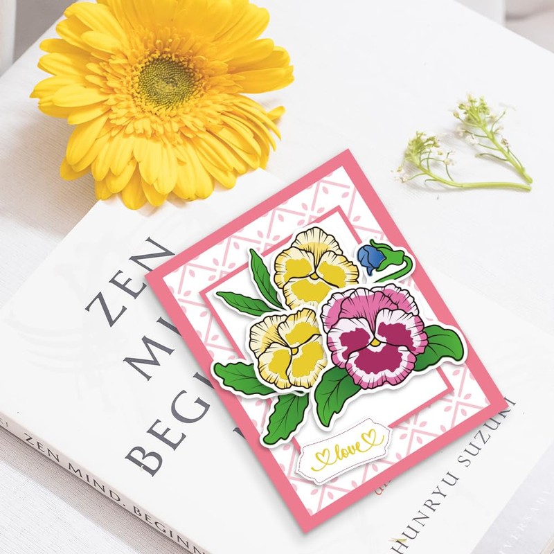 ORIGACH Realistic Spring Pansy Stamp and Punching and Layering Colouring