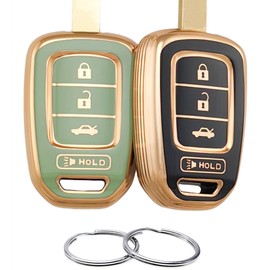 Reprotecting TPU Key Cover for 2013-2021 Honda Accord, CR-V, Civic, Crosstour, Fit, HR-V (Straight Key Fob, Black/Green)