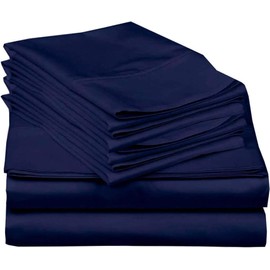 Bright Bedding 6 Piece Cal-King Cotton Bed Sheets Set - Breathable 100% Egyptian Cotton, Up to 16 Inch Deep Pocket, Machine Washable, Navy Blue Solid