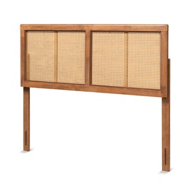 Baxton Studio Gilbert Mid-Century Modern Ash Walnut Finished Wood and Synthetic Rattan Full Size Headboard