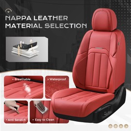 Coverado Car Seat Cover, Cover for Cars Front Seat, Premium Leather, Universal Fit Waterproof Seat Protectors, Car Seat Cushion Non-Slip for Most Cars-Red