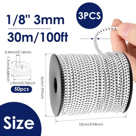 Elastic Bungee Cord 1/8" x 100ft, 3Pack with 50 Clips, WhiteBlack