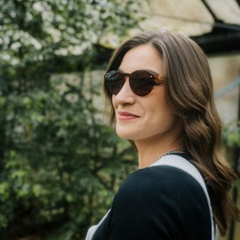 glozzi Women's Sunglasses Polarised UV400 Wood Round with Wooden Temple and Cork Glasses Case, Zebrano Havana