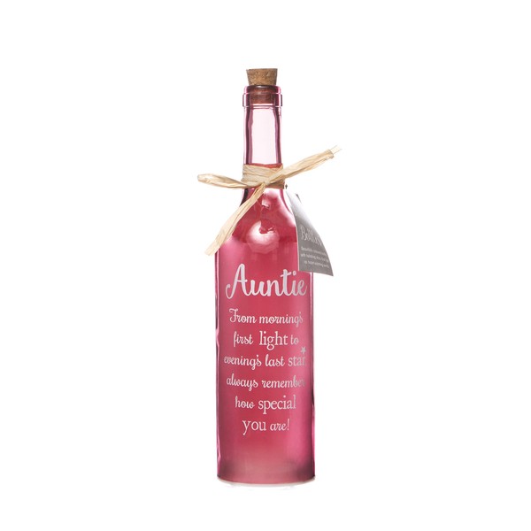 Boxer Gifts SB1123 Light-Up LED Auntie Glass Starlight Bottle | Beautiful, Decorative Homeware Perfect for Her | Complete with Gift Tag, Pink