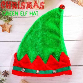 Bouory Christmas Hat Green Elf Hat Red Santa Hat Bells Xmas Hair Accessories for Adults