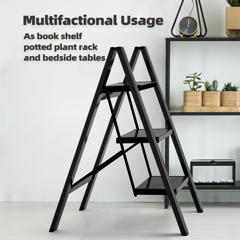 HillhutApex 3 Step Ladder, Lightweight Portable 3 Step Stool with