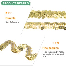 M METERXITY 1-Pack Elastic Sequins Trim, 11 Yards 0.8 Inch Flat Paillette Glitters Sequin Trim 2 Row Metallic Sequins Trim for Craft Sewing Trimming/Dress Embellish Headband [Golden]