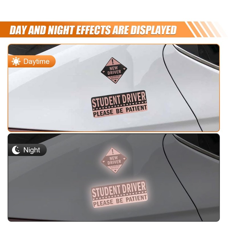 5PCS Non-Magnetic Student Driver Stickers – Reflective New Driver Sticker