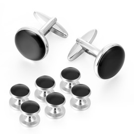 HJZHII 1 Pair Cufflinks + 6 Small Nails, Copper Silver/Black Cuff Knobs, Men's Gift for Men, Business Accessories for Wedding, Business, Formal Occasion (8)