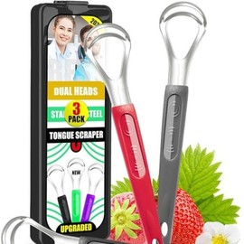 3 Pack Metal Tongue Scraper for Kids - Durable Stainless Steel Tongue Scraper Cleaner for Adults - Includes Travel Case - Oral - Color: 3 Pack - Black+Gray+Red
