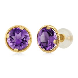 Gem Stone King 14K Yellow Gold Amethyst Stud Earrings For Women (2.00 Cttw, Gemstone