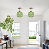 KCO Lighting Green Glass Ceiling Light Fixture Brushed Gold Flush