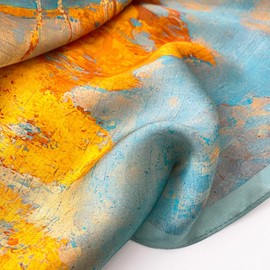 Weximil 100% Mulberry Silk Neck Scarf - 21'' x 21'' Lightweight Neckerchief - Women Men Small Square Digital Printed Scarves (Yello-blue)