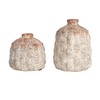Creative Co-Op Terra-Cotta Vases with Raised Rectangles Pattern, Cream, Set