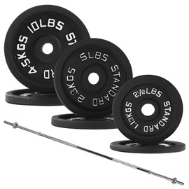 Fitvids Barbell Weight Set, Cast Iron 1" Standard Weight Plates Including 5FT Standard Barbell Bar & Star Locks, 45 Pounds Set (35 Lbs Plates + 10 Lbs Barbell Bar), Multiple Packages