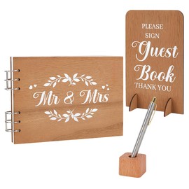 ACRNIGHEET Wooden Wedding Guest Book with Pen and Holder Guest Book Wedding Reception Wedding Books for Guests to Sign Decorative Guestbook Registry Album for Wedding Engagement Supplies Rustic Decor
