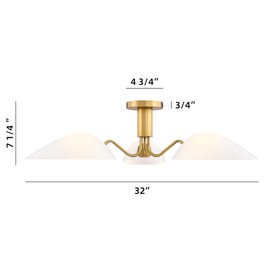 Modern Gold 3-Light Ceiling Light with Opal White Glass Shade Semi Flush Mount Ceiling Light for Living Room Hallway Sputnik Chandelier Lighting Fixture