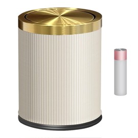 YOJIA 4 Gallon Bathroom Trash Can with Swing Lid, Large Gold White Garbage Can, Fancy, Big Leather Waste Basket, for Girls Bedroom Kitchen Powder Room (15L White)
