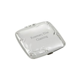 THINGS REMEMBERED Engraved Silver Leaves and Vines Compact Makeup Mirror (Free Customization)