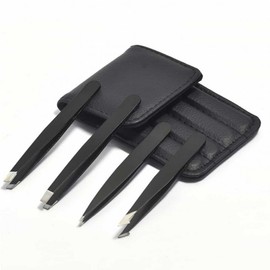 Hair Tweezer Set of 4 (Eyebrow Tweezers, Nose Hair Tweezers) Tweezers 4-Piece Pouch Set 2ea