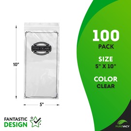 PUREVACY Poly Zipper Cigar Bag 5 x 10, Pack of 100 Fine Clear Plastic Bags for Cigars, 2 Mil Thick Clear Poly Bags, Tamper-Proof Small Zipper Bags, Reclosable Zip Bags for Safe Storage Cigars