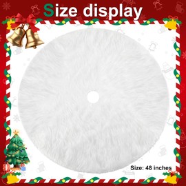48 in White Christmas Tree Skirt,Fluffy Faux Fur for 7 ft Tree Velcro Closure,Soft Plush for Holiday Home Decor Indoor Outdoor Tree Skirt (Large)