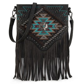 Montana West Aztec Crossbody Bags for Women Fringe Shoulder Bag for Women with Wallet 2Pcs Set MW1315G-9360WBK