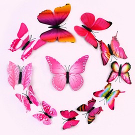 48 pcs 3D Pink Butterfly Stickers DIY Wall Decals Crafts - Scrapbooking Wedding Party Favors Decorations Supplies