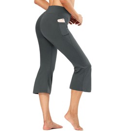 FIRST WAY Buttery Soft Women's Bootcut Yoga Pants Capris with 3 Pockets Lounge Floral Printing Capris, Iron Gate XXL