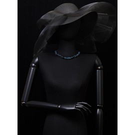 COOLSTEELANDBEYOND Blue Beads Crystal Cluster Statement Necklace Braided Chain Choker Collar Necklace, Magnetic Clasp(CA)