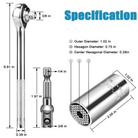 Universal Adapter Socket, Professional Socket Grip Adapter 1/4 to 3/4 inch (7-19mm) Ratchet Wrench Power Drill Adapter Tools Gifts for Men Him Husband Dad Father DIY